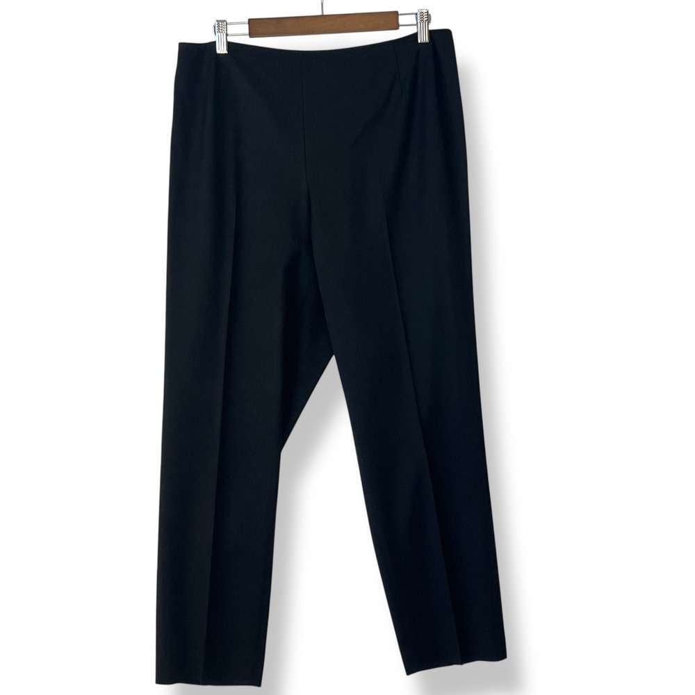 Lafayette 148 New York 16 Black Virgin Wool Side Zip Tapered Pants Work Trousers